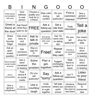 PEERS Bingo Card