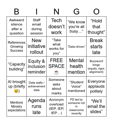 PD DAY Bingo Card