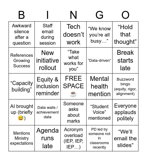 PD DAY Bingo Card