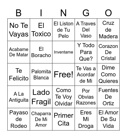 Exitos #1 Bingo Card