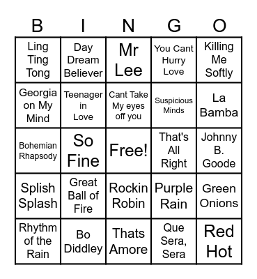 50s and 60s Bingo Card