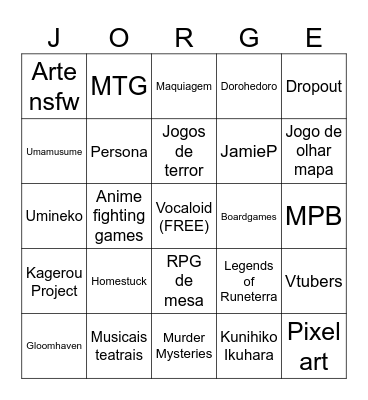 Hiperfocos do Jorge Bingo Card