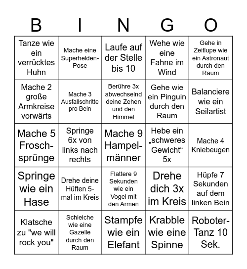Bewegungsbingo Card