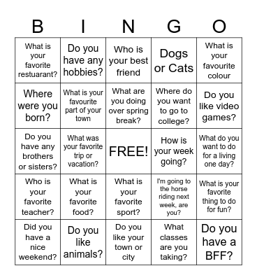Conversation Bingo Card