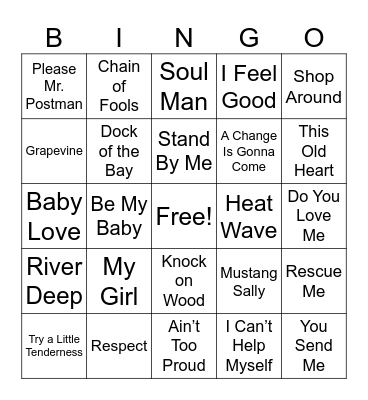 R&B 1960's Music Bingo Card
