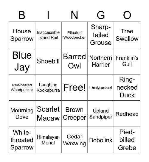 Bird Bingo Card