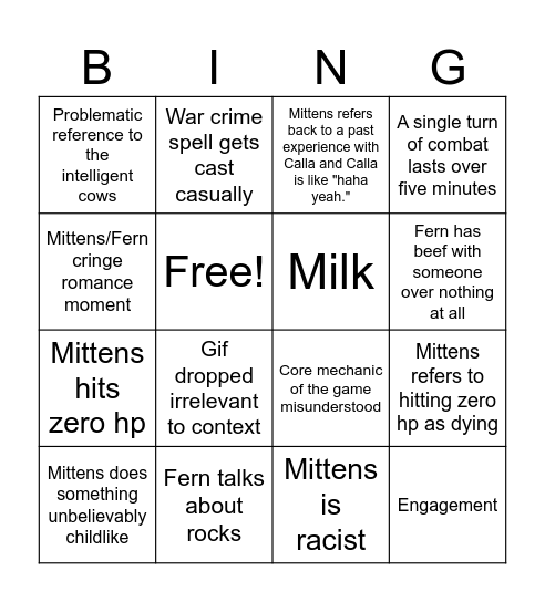 Mittens Grad Bingo Card