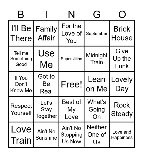 1970's R&B Bingo Card