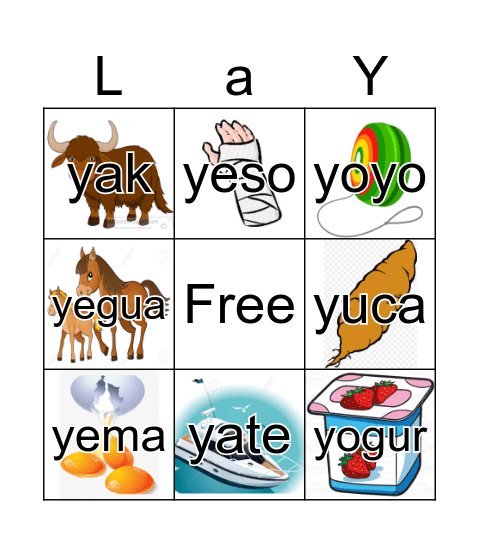 La letra Y Bingo Card