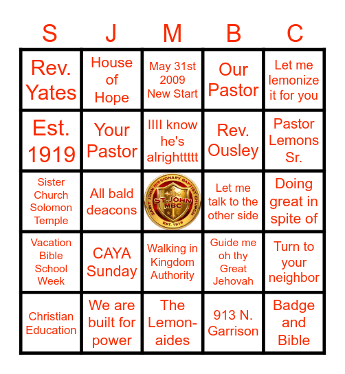 "Ain't No Church Like the One We Got" Bingo Card