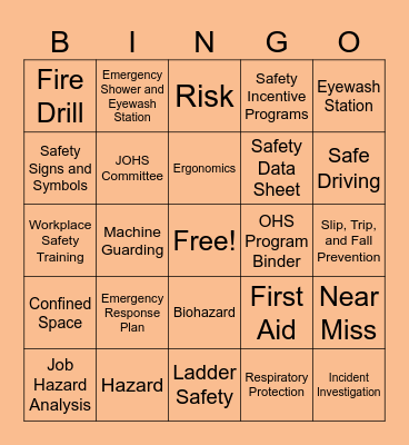 Workplace Safety Bingo Card