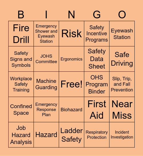 Workplace Safety Bingo Card