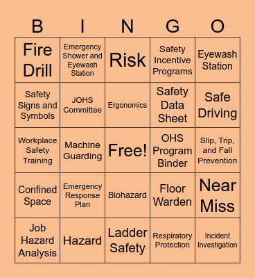Workplace Safety Bingo Card