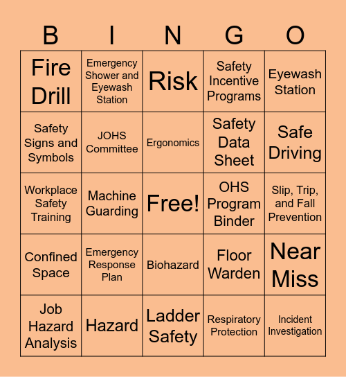 Workplace Safety Bingo Card