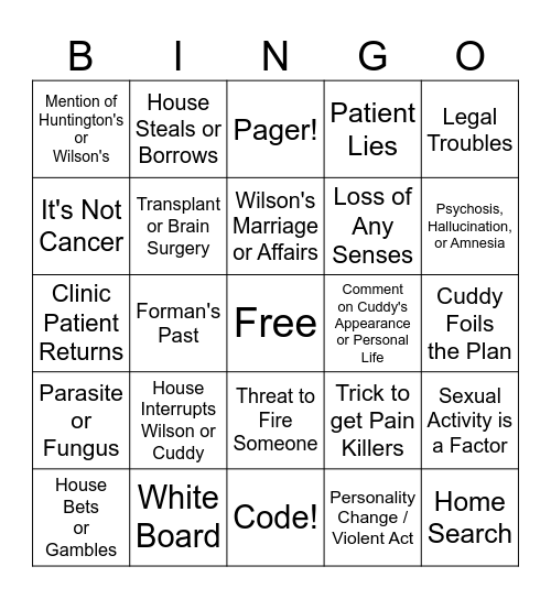 Dr. House Bingo Card