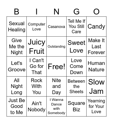 1980's R&B Bingo Card