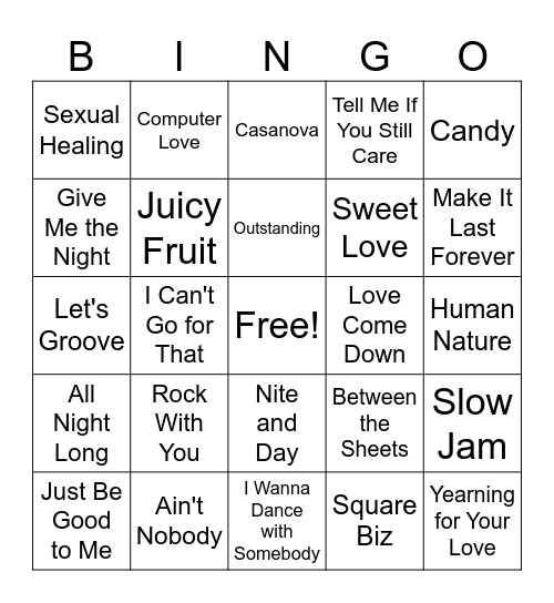 1980's R&B Bingo Card