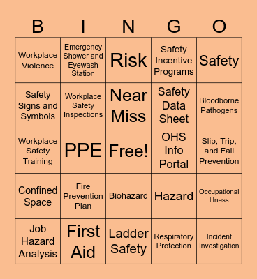 Workplace Safety Bingo Card