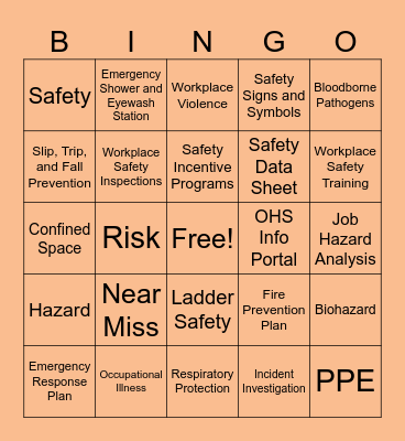 Workplace Safety Bingo Card