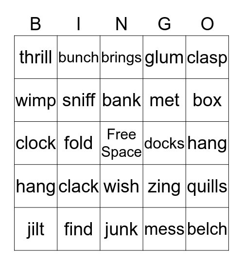 Closed Syllable Wilson Bingo Card