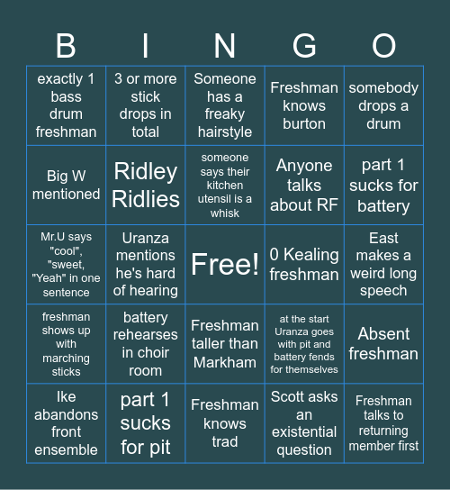 Spring Band Camp Bingo Card