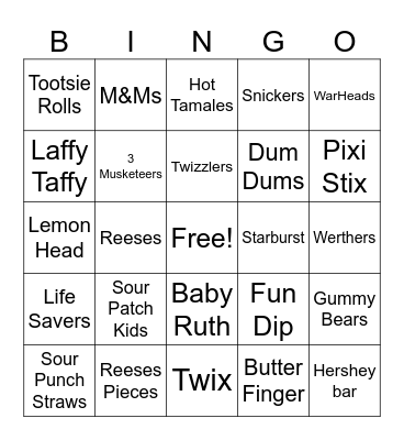 Candy Bingo Card