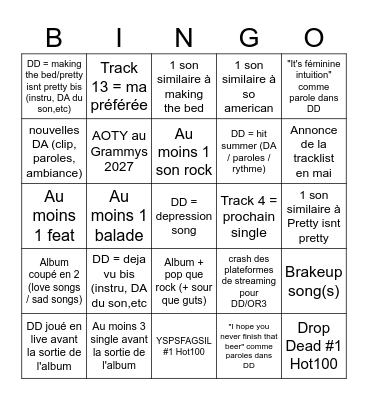 YSPSFAGSIL / DD Bingo Card