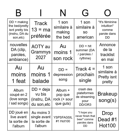 YSPSFAGSIL / DD Bingo Card