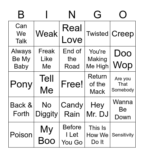 1990's R&B Bingo Card