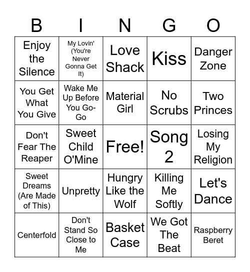 80's/90's Mixtape Bingo Card
