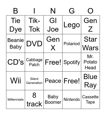 Generations Bingo Card