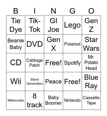 Generations Bingo Card