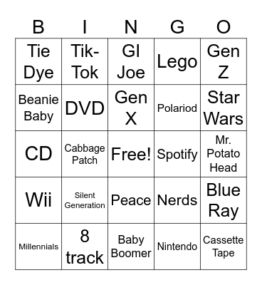 Generations Bingo Card