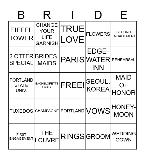 SAMANTHA & NOEL Bingo Card