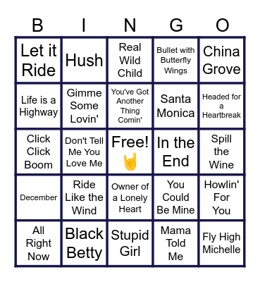 MUSIC BINGO at the Ann Arbor Eagles!  🎶Random Rock! 🎸 Bingo Card