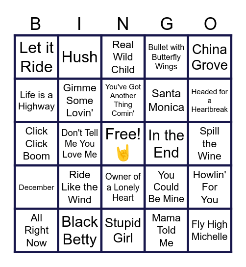MUSIC BINGO at the Ann Arbor Eagles!  🎶Random Rock! 🎸 Bingo Card