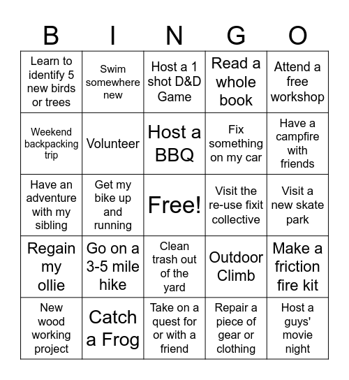 Summer Bingo List Bingo Card