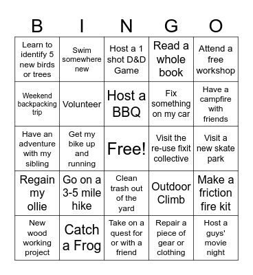 Summer Bingo List Bingo Card