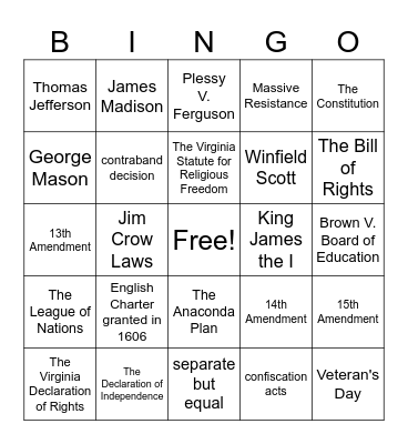 Important Documents and Amendments Bingo Card