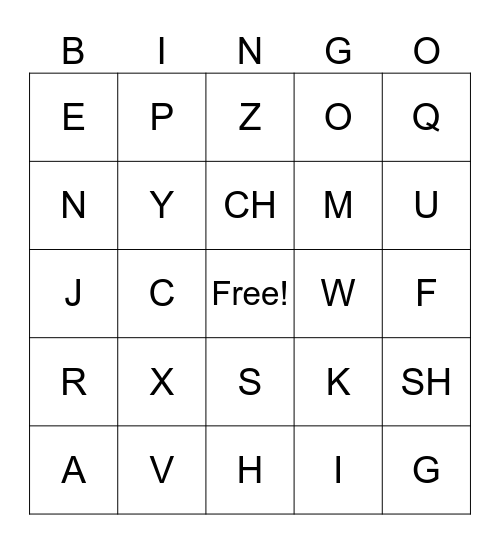 Alphabet BINGO Card