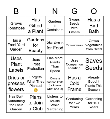 Garden Party Bingo Card
