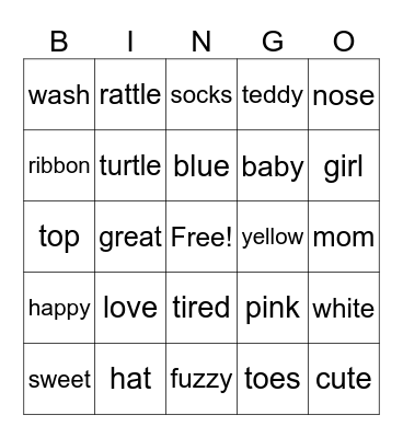 Baby Shower Bingo Card