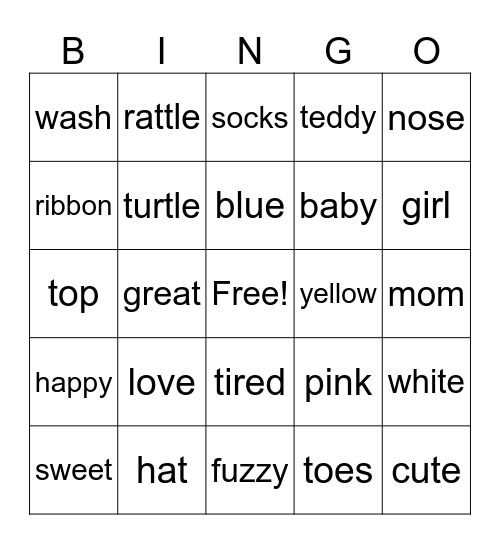 Baby Shower Bingo Card