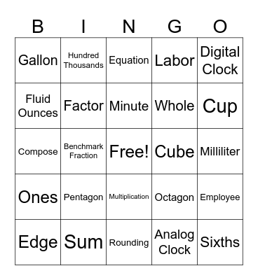 3rd Grade Math Vocab Review Bingo Card