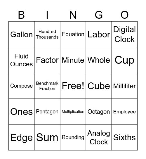 3rd Grade Math Vocab Review Bingo Card