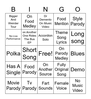 Weird Al Bingo Card