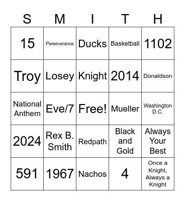 SMITH Trivia Bingo Card