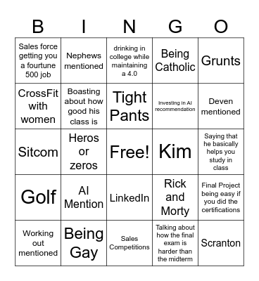 Sales Managegement Bingo Card