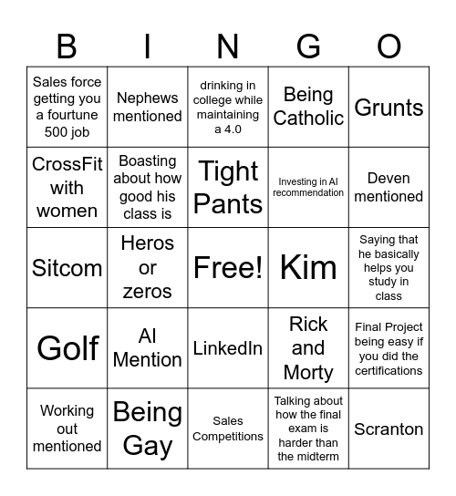 Sales Managegement Bingo Card