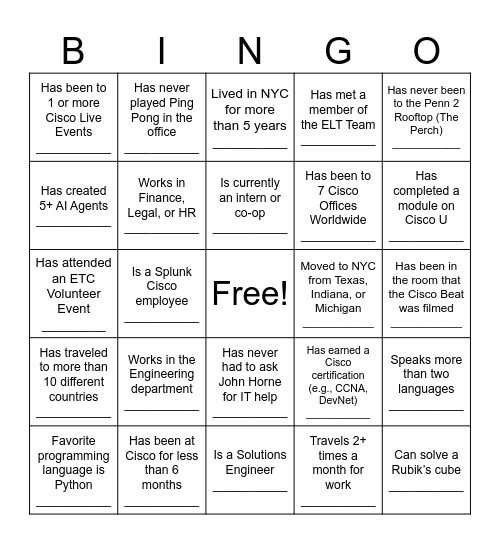 ETC NY/NJ Bingo Card